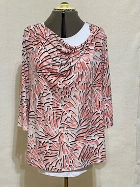 Dana Buchman Pink and Black Abstract Cowl Neck Tunic
